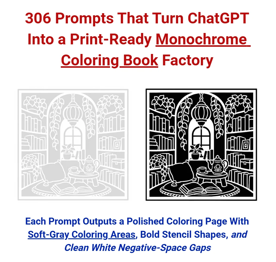 306 Prompts for Monochrome Coloring Books