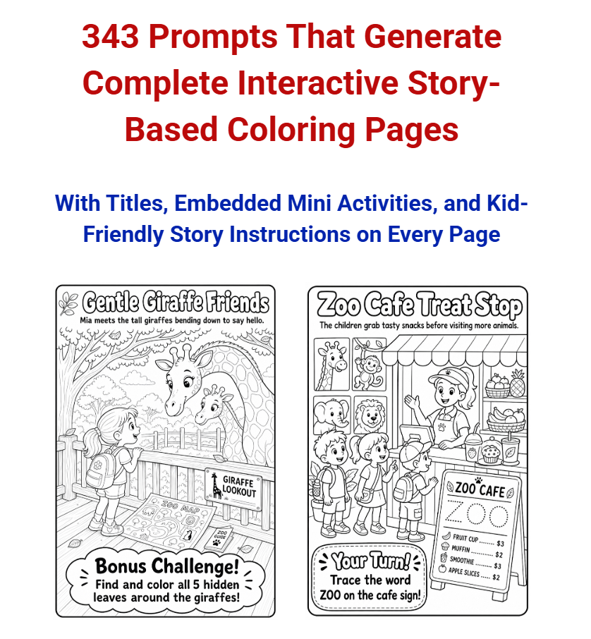 343 Prompts for Interactive Story-Based Coloring Pages